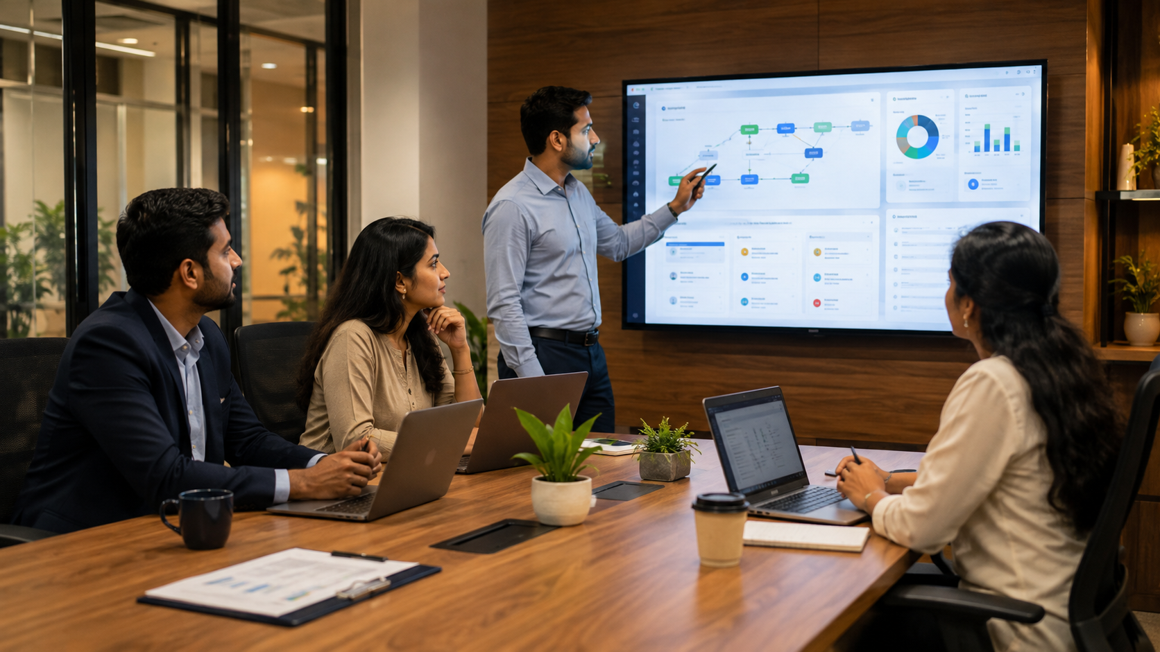 Indian professionals reviewing automation and business software dashboards