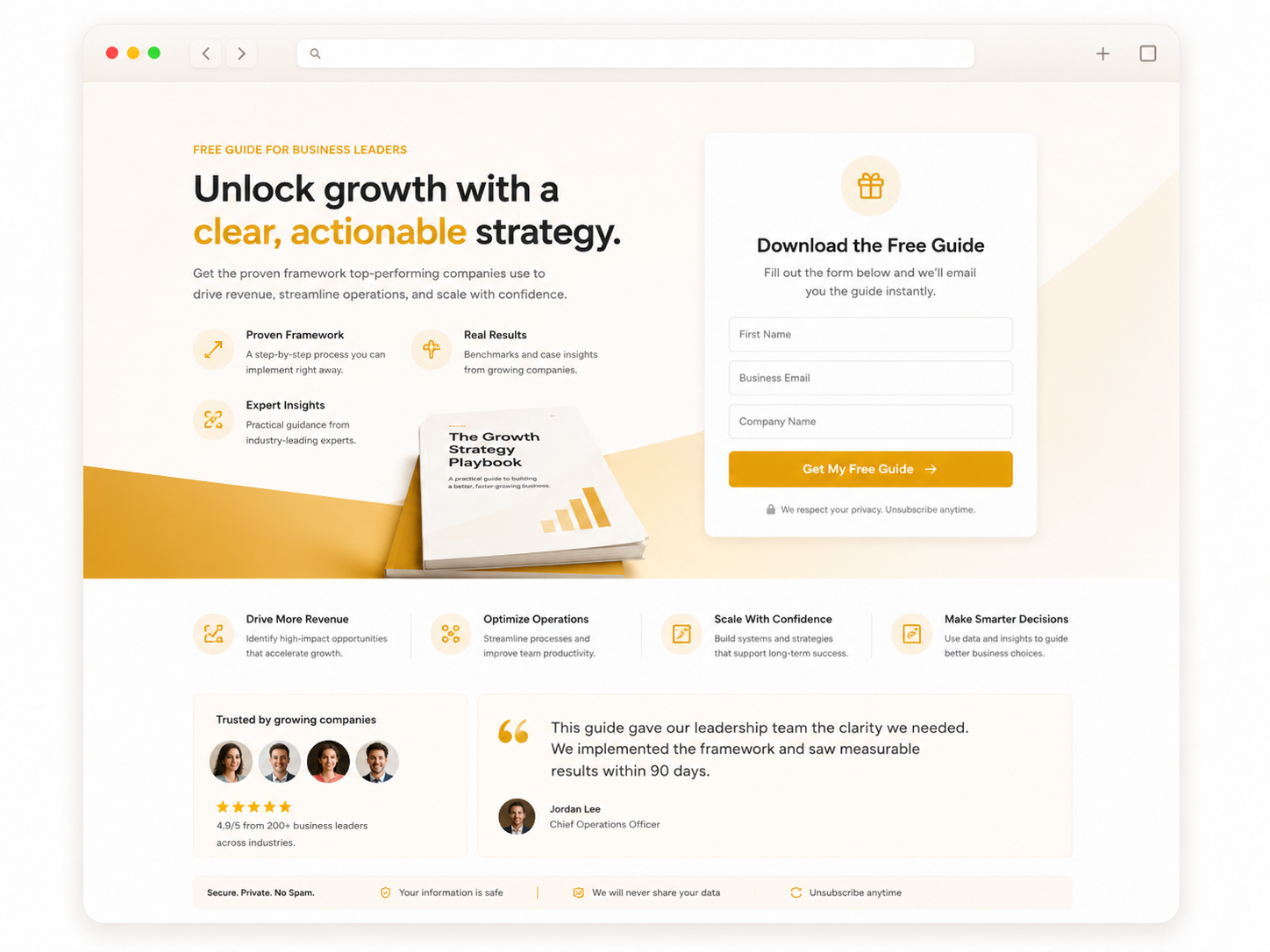 Preview of a lead generation landing page